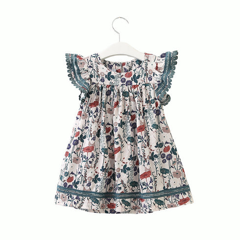 Summer New Girl Floral Fly Sleeve Dress Girl Comfortable Cotton Dress