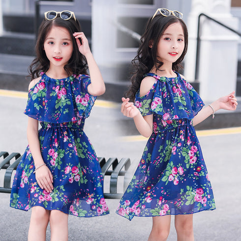Summer New Girl Chiffon Dress Printed Suspender Skirt Multi-pattern Choice
