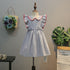 Summer Girl's Striped Dress Flying Sleeve Embroidered Doll Neck Skirt