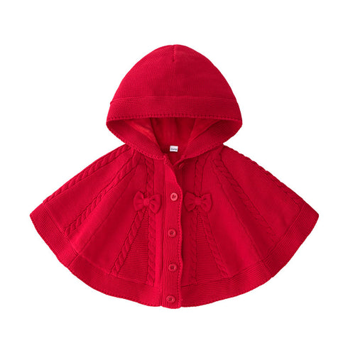 Autumn And Winter Children's Cloak Cotton Plus Velvet Hooded Cloak Warm New Year Coat