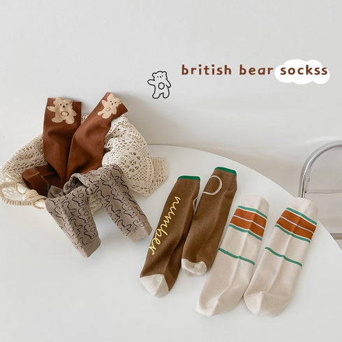 Plain letters baby bear socks straight plate horizontal bar socks