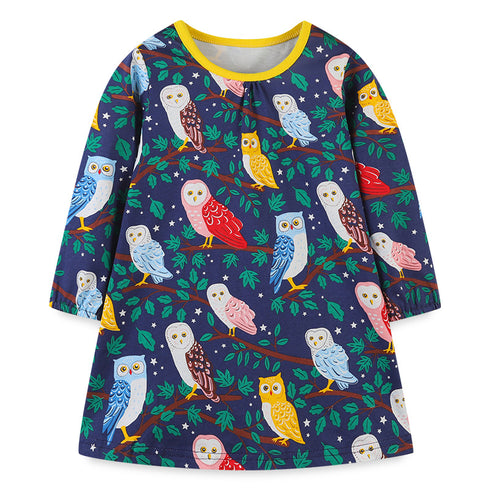 European And American Style Girls Long Sleeve Dress Autumn New Cartoon Printed Princess Dress