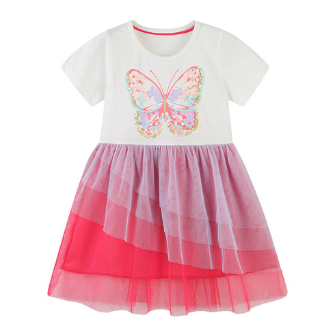 Girls' Dress Summer New Cartoon Printed Mesh Children's Dress Princess Dress