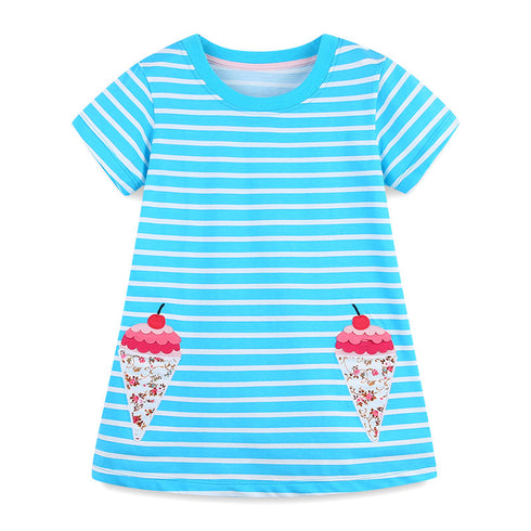 Summer New Girl Dress European And American Style Knitted Cotton Girl Short Sleeve Children Dress Cute Princess Dress