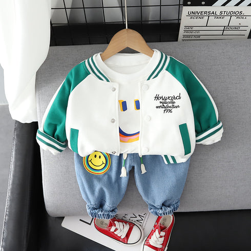 Spring and Autumn Children's Baseball Suit Set of Three
