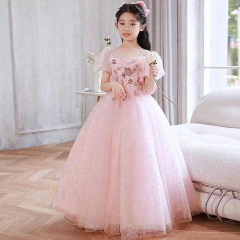 Girl's Embroidered Sequin Princess Dress Summer Girl's Flower Girl Wedding Dress