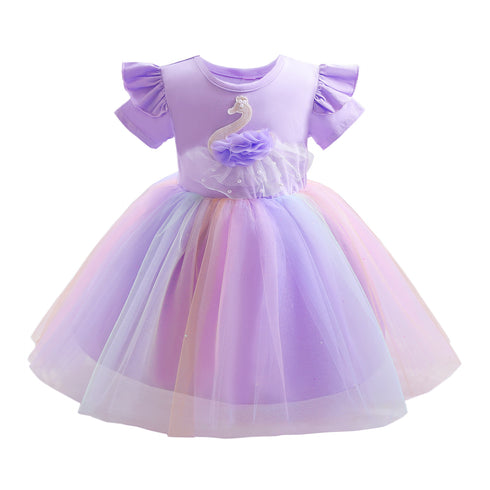 Girl's Dress Girl's Swan Rainbow Mesh Princess Dress
