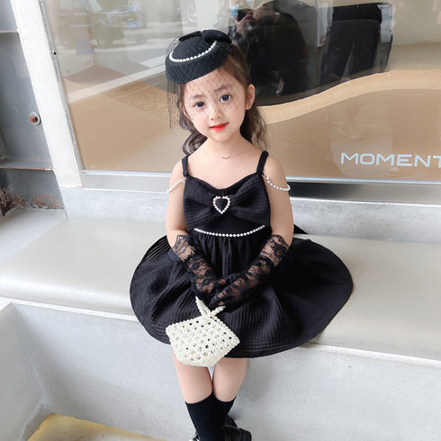 Summer Girls Suspender Dress Foreign Style Princess Unkempt Dress Girl Black Dress Dress