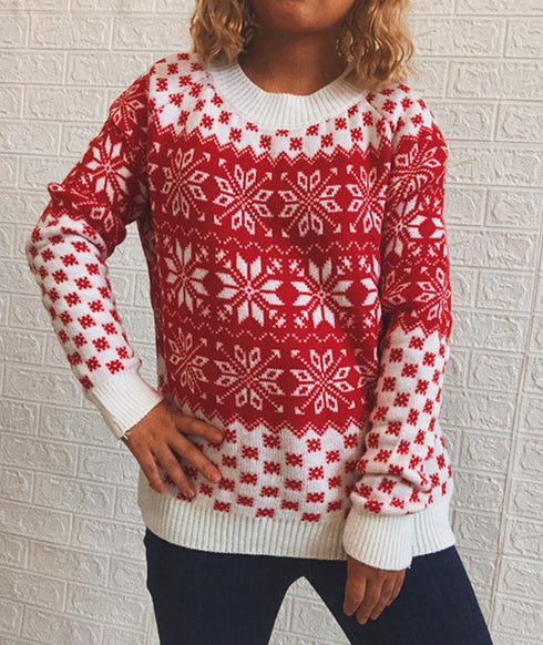 Autumn and Winter Classic Christmas Sweater Long Sleeve Crewneck Knitted Top