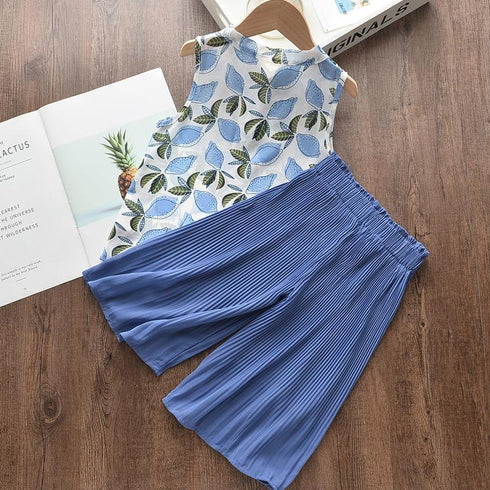 Summer Girl's Breathable Shirt Wide Leg Pants Set