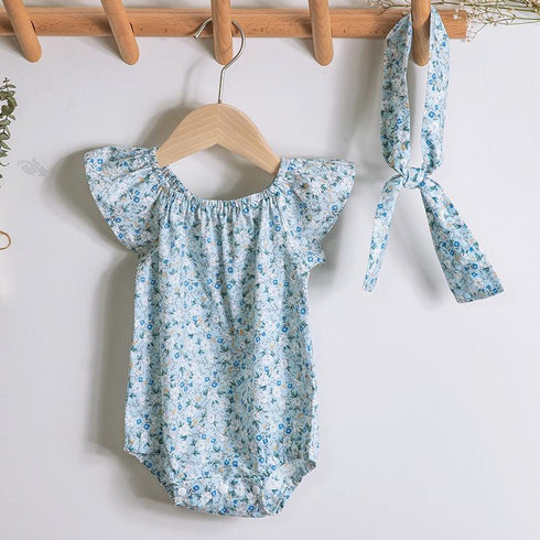 Baby Fly SLEEVE BODYSUIT Thin Newborn Floral Cotton Hair Accessories Set
