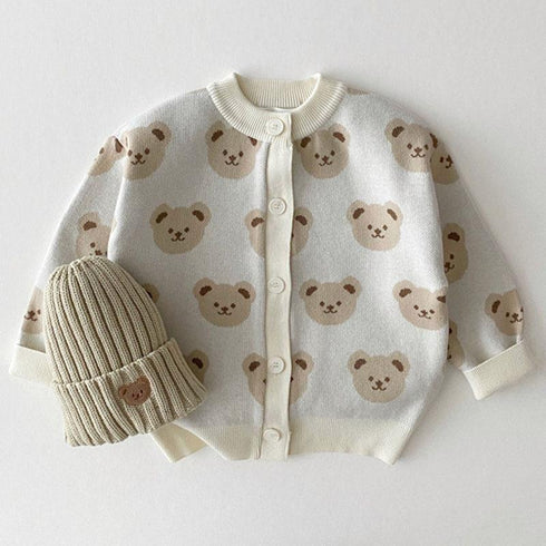 Autumn Winter Bear Sweater Coat Cartoon Crewneck Knitted Cardigan