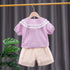 Summer girls suit short sleeve T-shirt shorts two-piece set