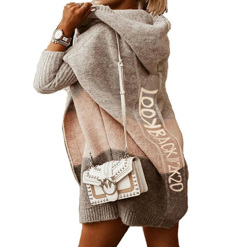 Hooded Knit Cardigan Sweater