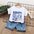 Boys summer suit short sleeve denim shorts two-piece set