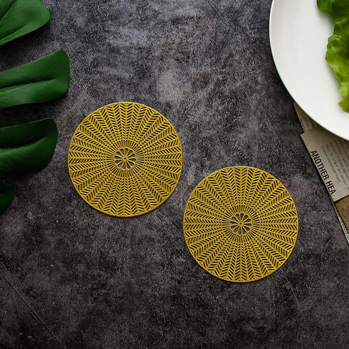 Solid Color Gilded Kaleidoscope Coaster Circular Hollow Geometric Pad