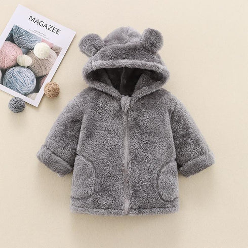 Children's winter plush Joker cardigan padded hooded coat