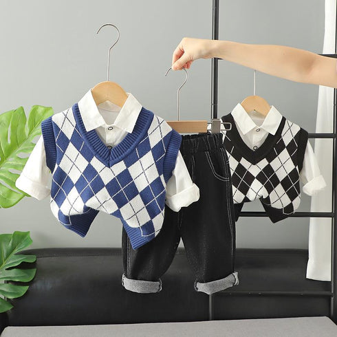 Spring and autumn boys casual sweater waistcoat set of three