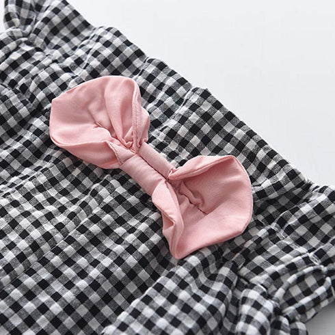 Summer Girls Sling Plaid Top Bow Shorts Set
