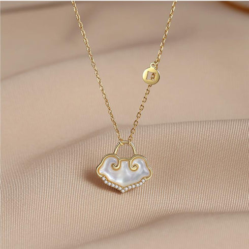 Sterling Silver Necklace Retro Ping An Lock Fritillaria Necklace Chain