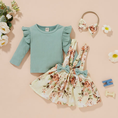 Girls autumn and winter Outfits strap printed skirt set of three