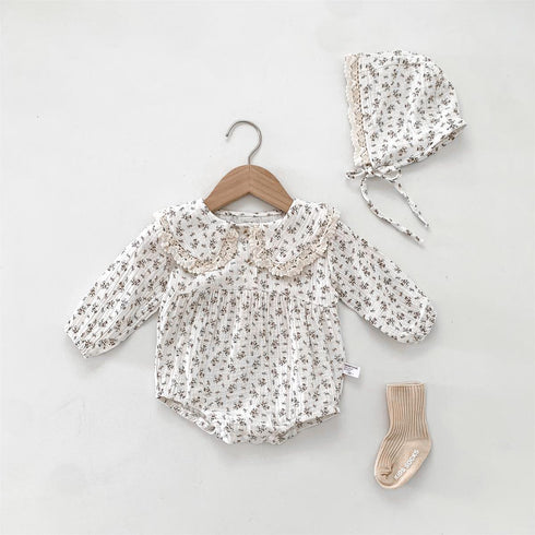 Infant's lace-trimmed doll collar jumpsuit