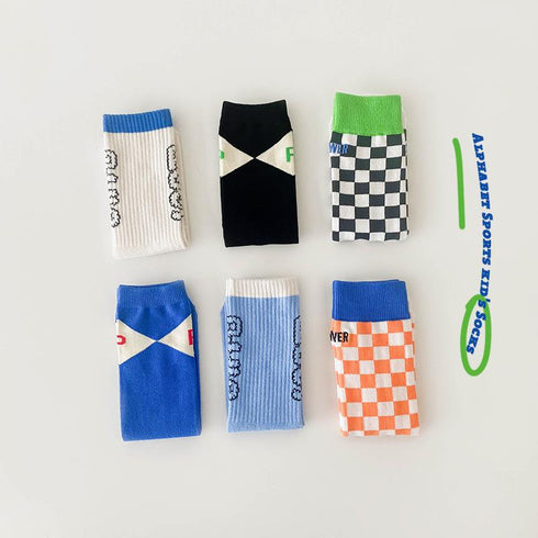 Letter checkerboard baby socks color matching socks