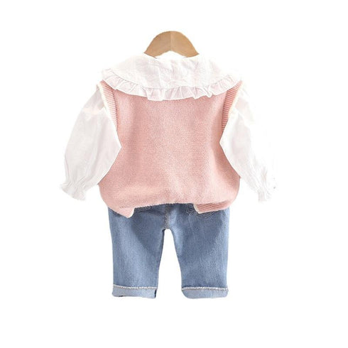 Girls Spring and Autumn Long Sleeve Three-Piece Set