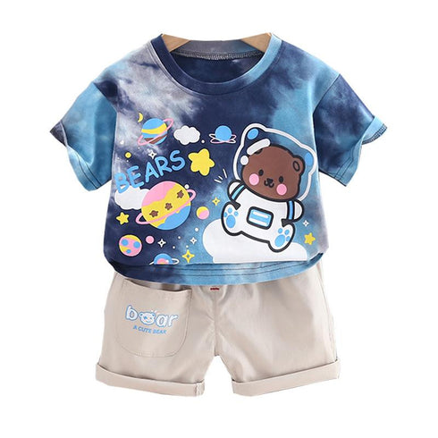 Children's clothing cartoon suit boy short sleeve handsome two-piece set