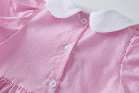 Girl's Doll Neck Dress Summer Bubble Sleeve Macaroon Princess Dress