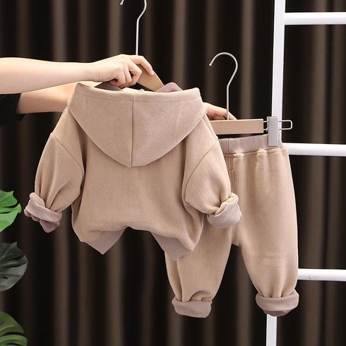 Winter children's hooded long sleeve suit two-piece set