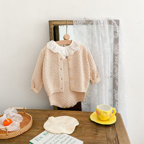 Solid Color Sweater Set Cotton Yarn Knitted Ha Coat Two-Piece Set