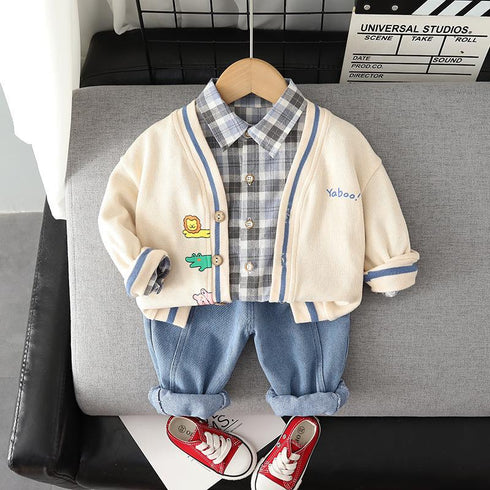 Boy's Handsome Long Sleeve Cardigan Jacket Baby Casual Suit