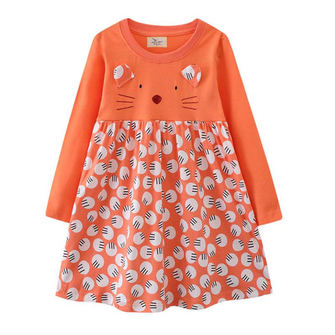 Girls Cartoon Printed Dress Autumn New Cotton Long Sleeve Dress