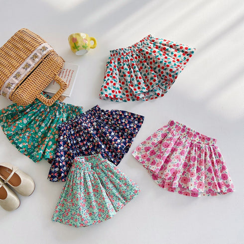 Summer shorts Joker floral high waist wide leg pants children's flower bract pants