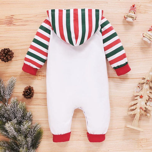 Baby Christmas Printed Striped Hooded Long Sleeve One-piece Coat