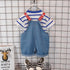 Boy's and girl's striped T-shirt short sleeve denim braces two-piece set