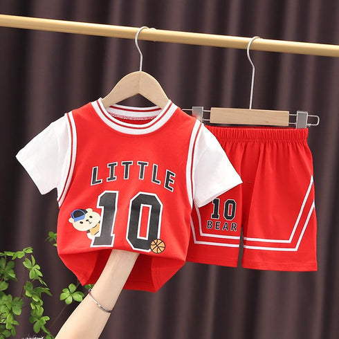 Sports Round Neck Short Sleeve Suit Baby Basketball Suit Two-piece Set