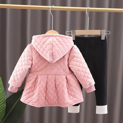 Girls fall/winter plus velvet two-piece suit