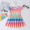 Girls' Flying Sleeve Color Matching Rainbow Stripe Princess Skirt