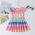 Girls' Flying Sleeve Color Matching Rainbow Stripe Princess Skirt