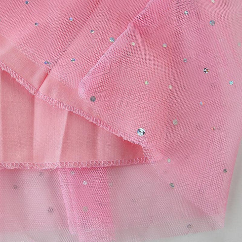 Summer New Girl Dress Children's Stitching Mesh Short Sleeve Dress