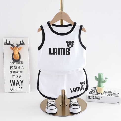 Round Neck Lettered Printed Thin Sleeveless T-shirt For Children's Sports And Leisure Two-piece Set