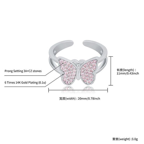 Butterfly women's ring full of zircon hip hop ring