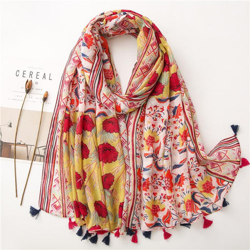 Small Fresh Cotton and Hemp Scarf Bohemian Printed Scarf