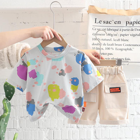 All Over Print Thin Short Sleeved Shorts Two-piece Set