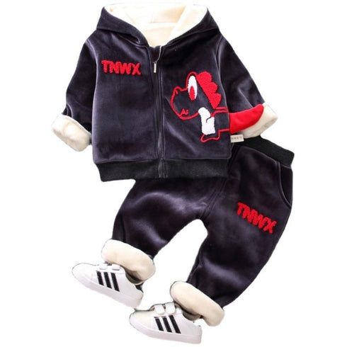 Autumn and winter boys plus velvet suit two-piece set