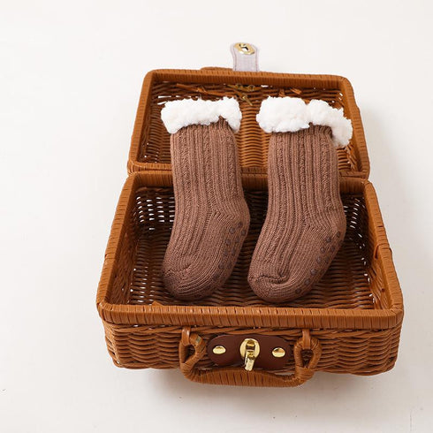 Super thick wool lamb wool children's floor socks plus velvet baby socks non-slip baby floor socks