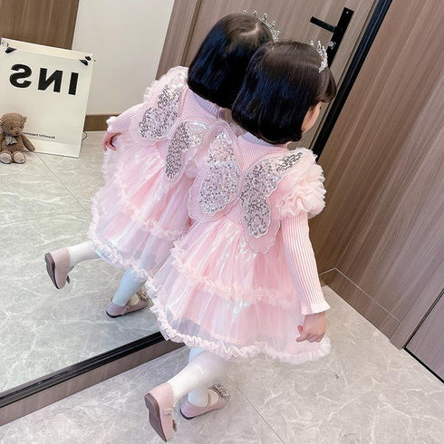 Children's Bubble Sleeve Mesh Princess Dress Girl's Luxury Sweet Sweat Dress