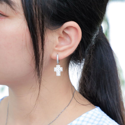 Hip Hop Short Cross Earrings for Men and Women Full of Zircon